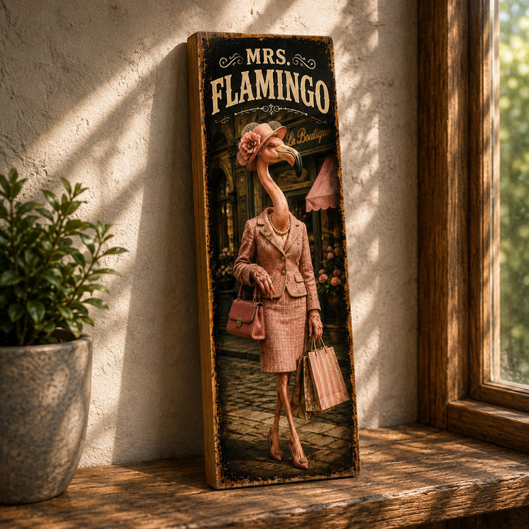 Flamingo wooden sign Mrs Flamingo Birds Animal Art Zoo Signs 28cm