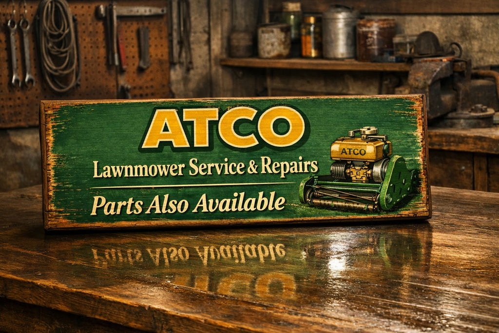 Vintage Style Lawnmower sign classic old signs 28cm wooden signage ATCO
