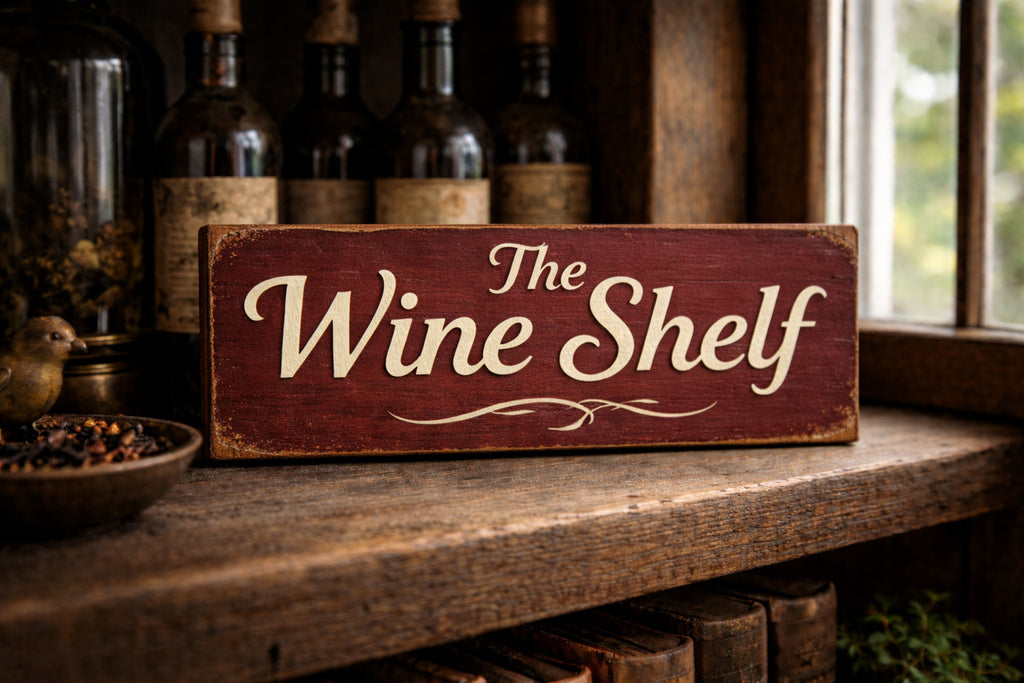 Wine sign Wine shelf wooden signs vintage style red wine white snug cosy gift