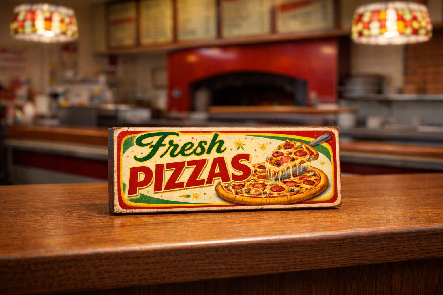 Pizza sign fresh pizzas vintage style sign PIZZA shop 28cm wooden sign