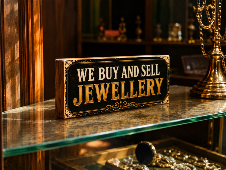 Jewellery  vintage style sign We Buy Jewellery wooden signs Gold Antique