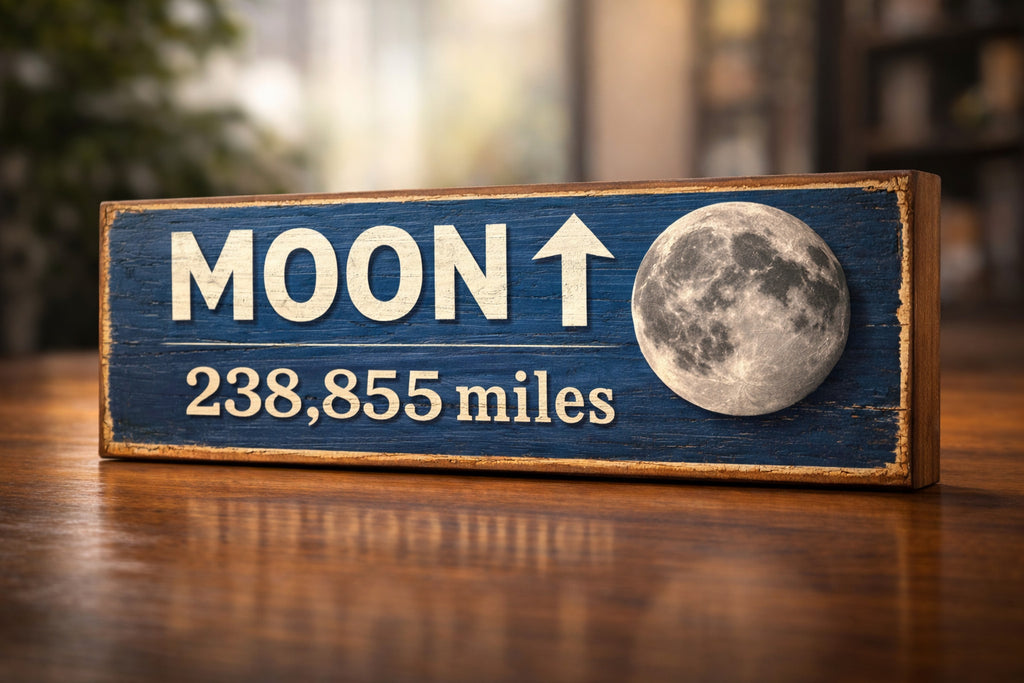 Moon Sign Space Stars Earth Astronomy Wooden Vintage Style Wall Plaque Astronaut