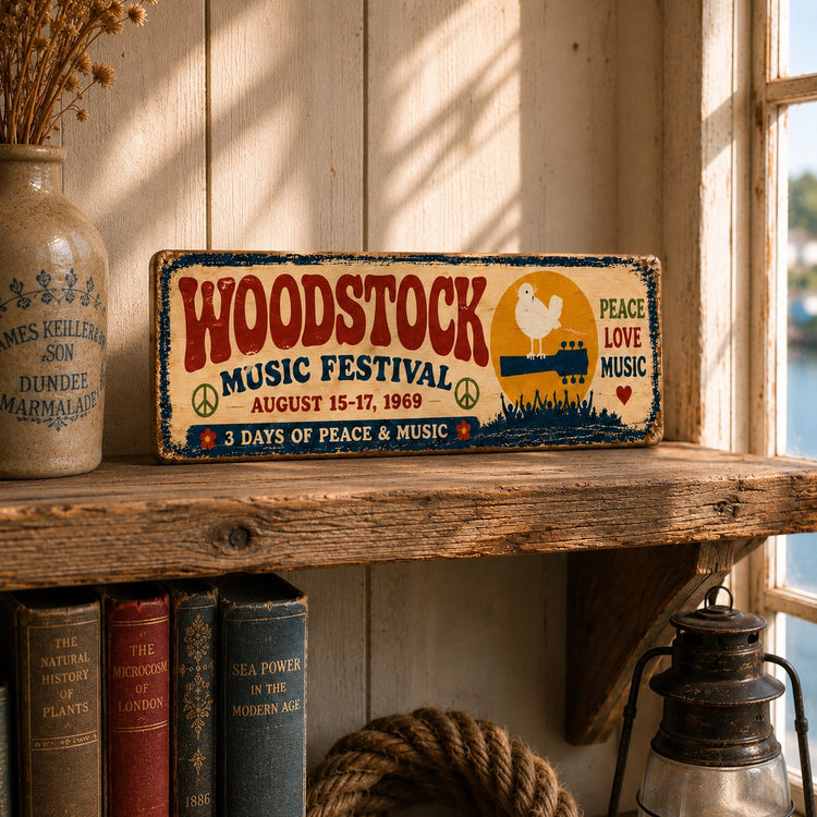 Woodstock Music Festival Sign Vintage Retro Style 1969 Peace Love Hippie 28cm