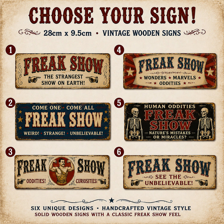 Freak Show Sideshow Sign Wooden Wall Signs 28cm Circus Carnival Décor Fairground