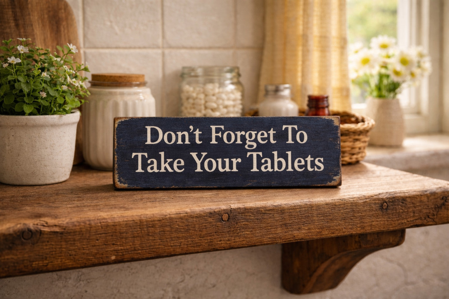 Medication Tablet Reminder Sign Tablets vintage style Pill Box Dosette 28cm