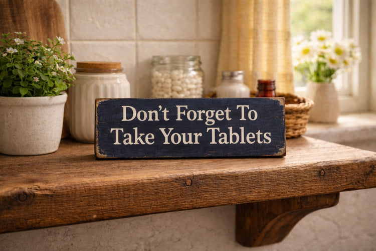 Medication Tablet Reminder Sign Tablets vintage style Pill Box Dosette 28cm