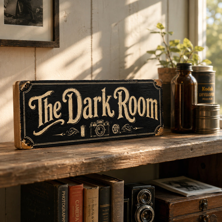 Dark Room vintage style sign classic photography studio 28cm wooden sign CAMERAS