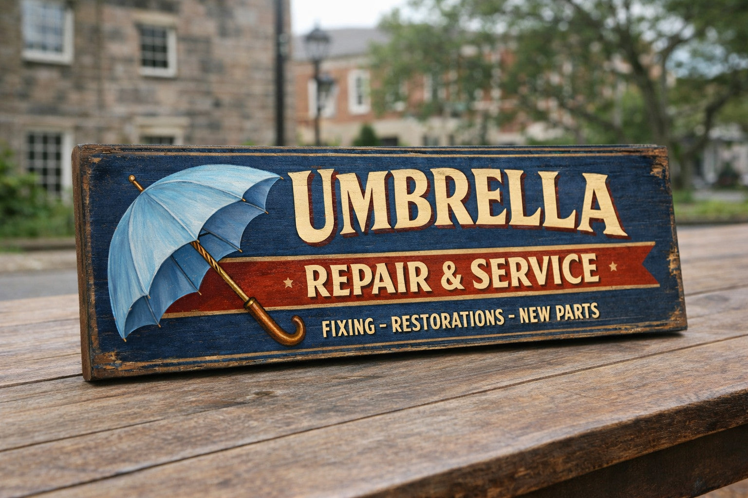 Umbrella sign vintage antique style signs UMBRELLAS  wooden 28cm Old Shop Store