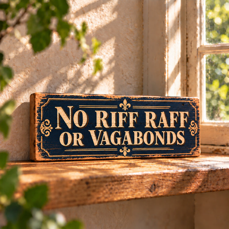 No Riff Raff wooden sign vintage style 28cm NO RIFF RAFF Vagabonds Retro
