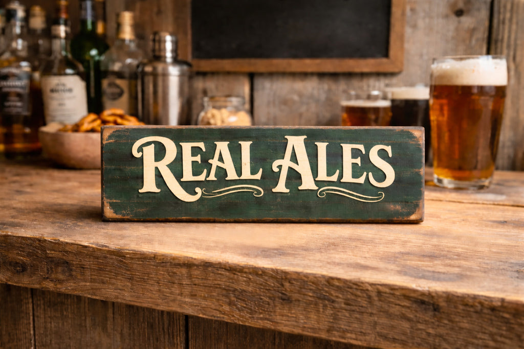 Real Ales sign Home Bar Man Cave pub signs wooden sign 28cm rustic