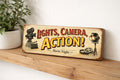 Lights Camera Action Movie Night sign vintage retro style, 28cm wooden signs
