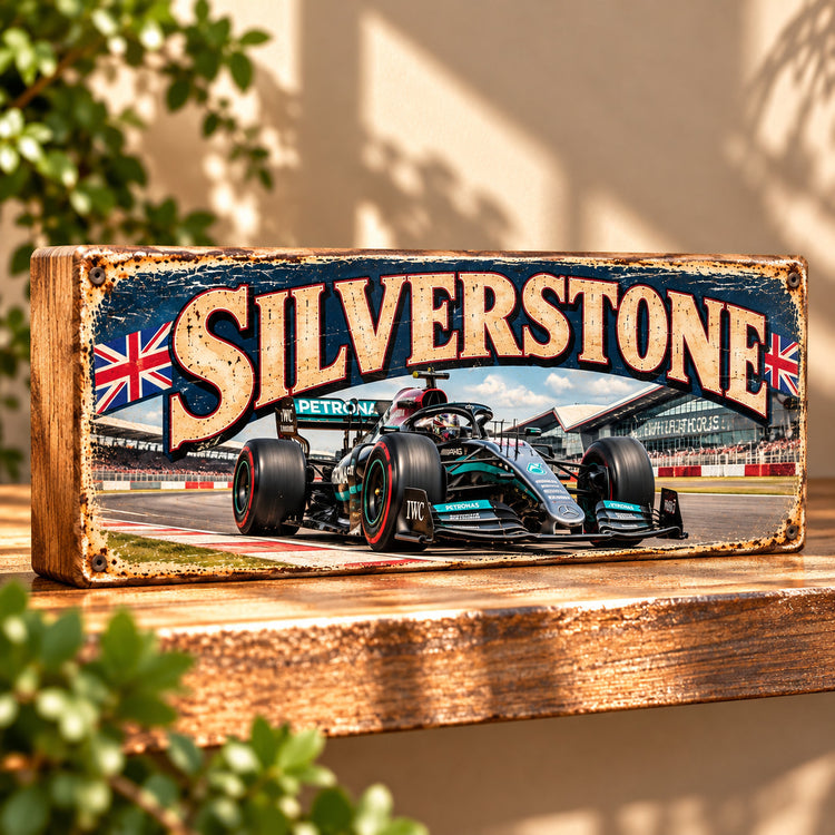 Silverstone Sign Motor Circuit Vintage Style 28cm wooden race track signs