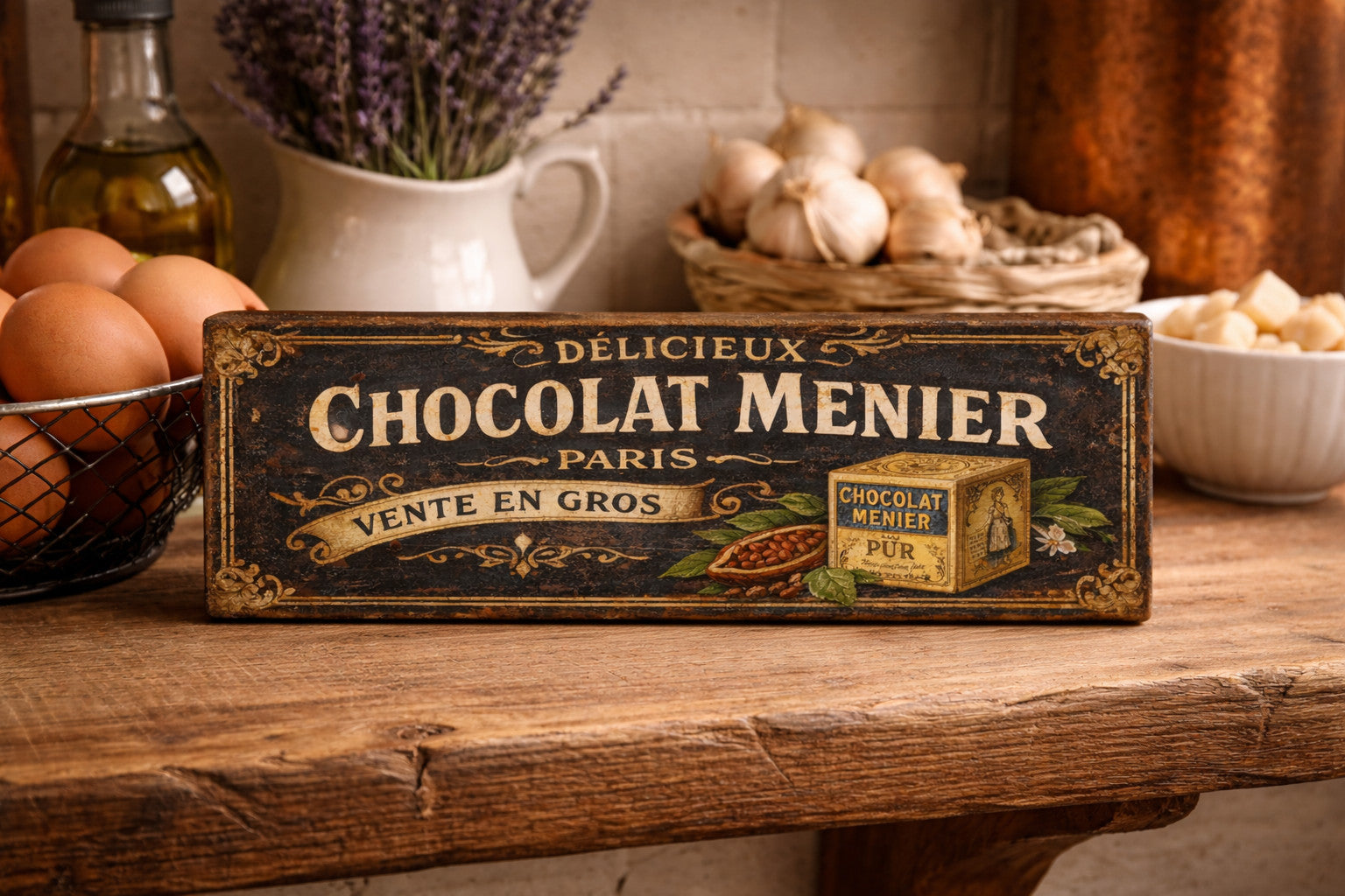 French Advertising Vintage Style Sign Wooden Café décor farmhouse 28cm