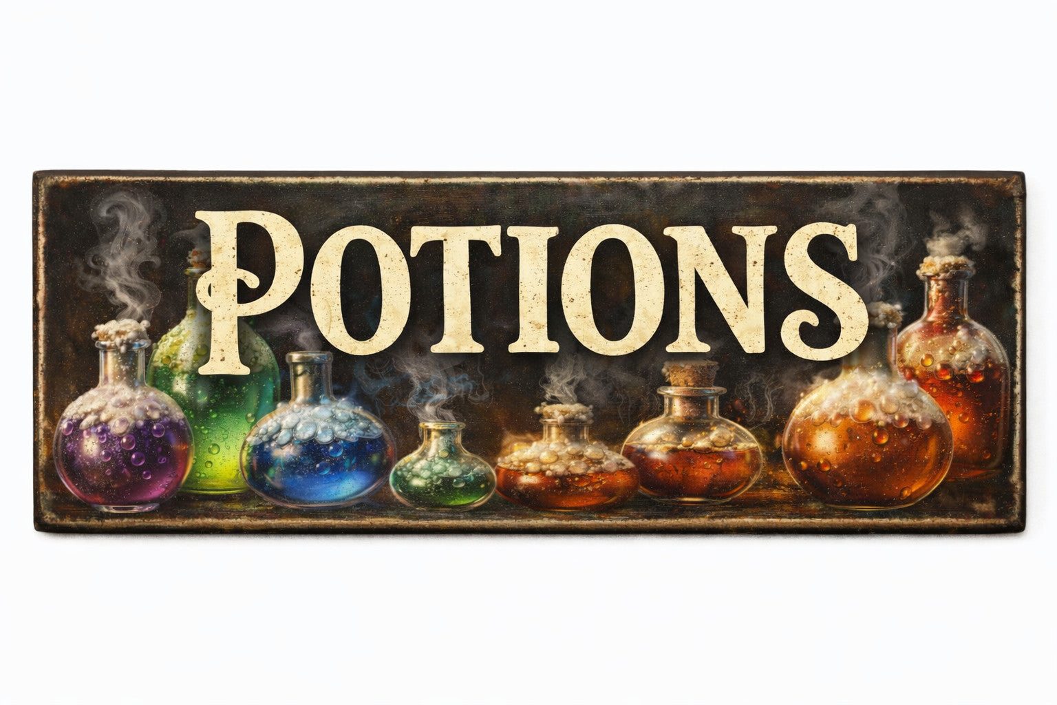 Potions sign vintage style wooden witchcraft spells 28cm witchery wizard
