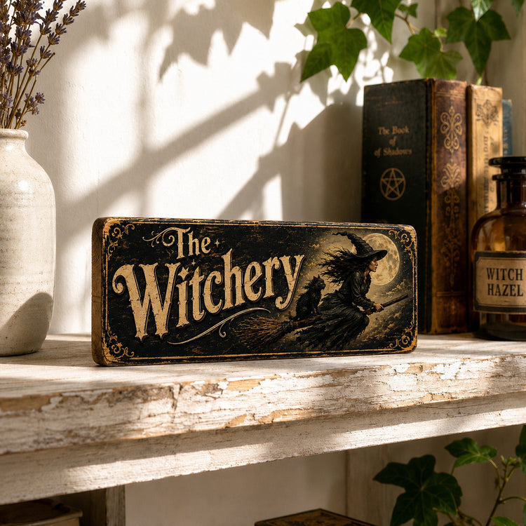 Witchery sign THE WITCHERY vintage style wooden signs Halloween autumn 28cm