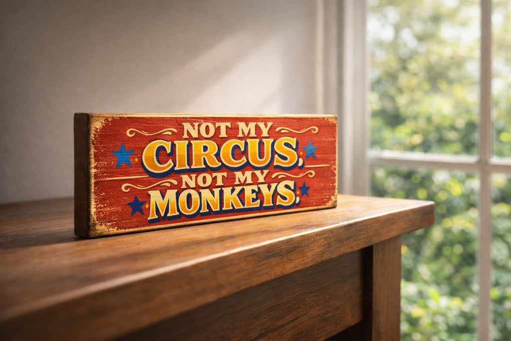 Not my circus not my monkeys sign 28cm Drama Chaos wooden funny signs