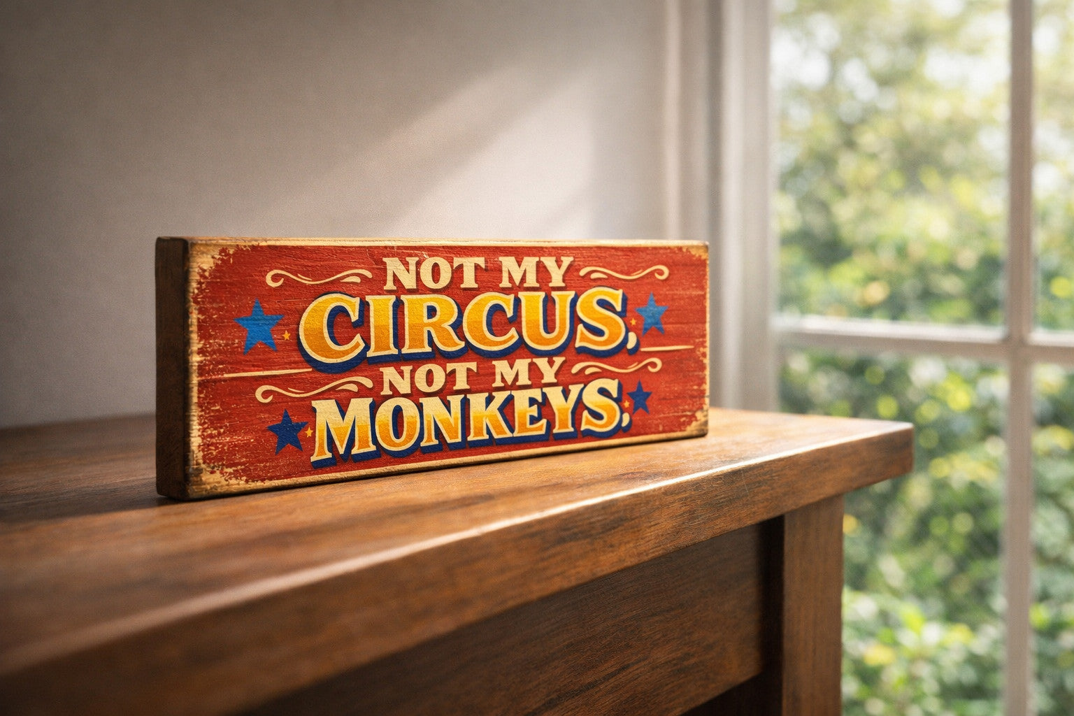 Not my circus not my monkeys sign 28cm Drama Chaos wooden funny signs