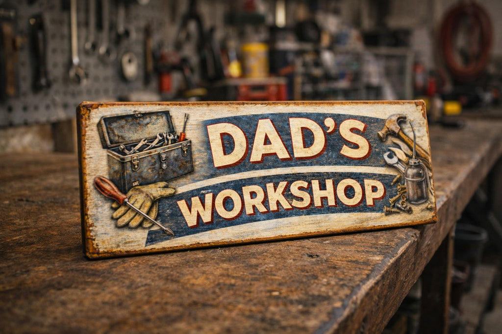 Dads Workshop sign wooden gift Dad garage sign 28cm plaque Dad's Workshop