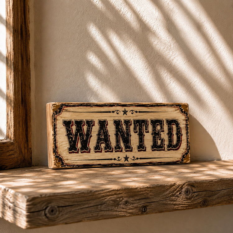Wanted Sign Vintage Western Cowboy Wild West wooden Plaque 28cm