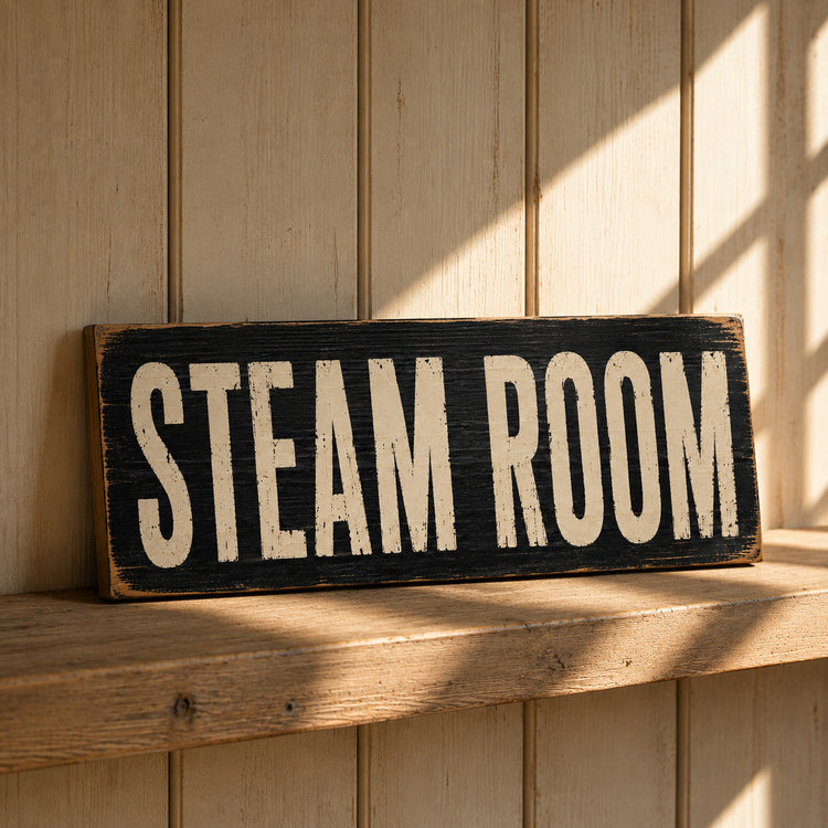 Steam Room Industrial Style Wooden Sign Vintage Railway STEAM Engine 28cm