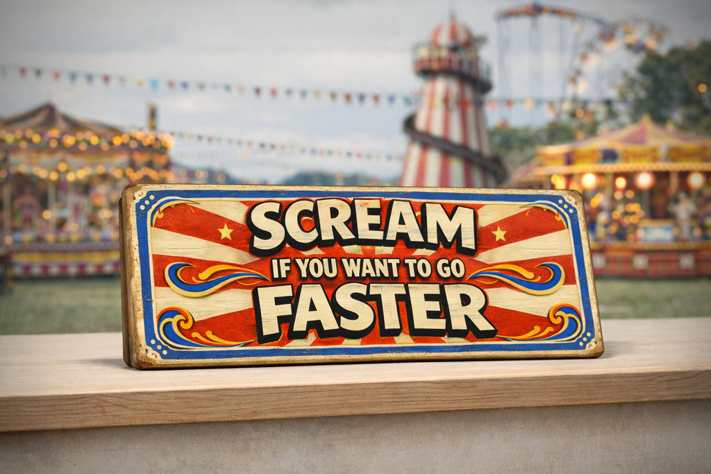 Scream if you want to go faster Funfair Sign Circus Vintage Style wooden signs