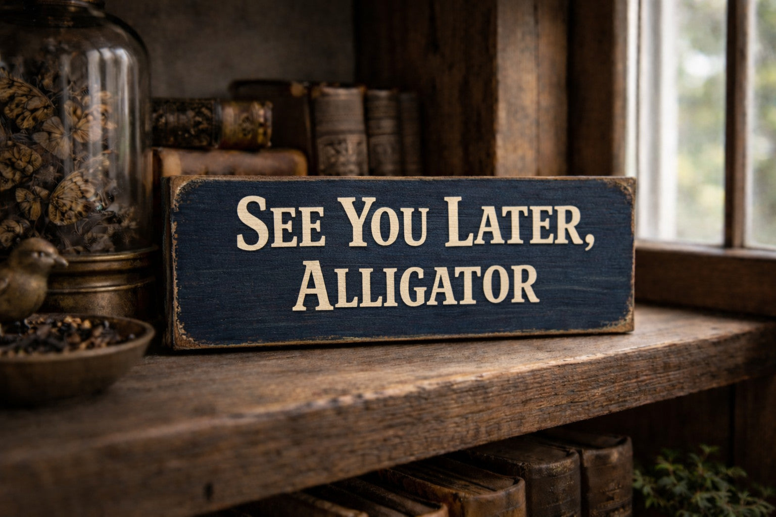 See you later alligator sign Wooden vintage style signs cosy snug kitchen 28cm
