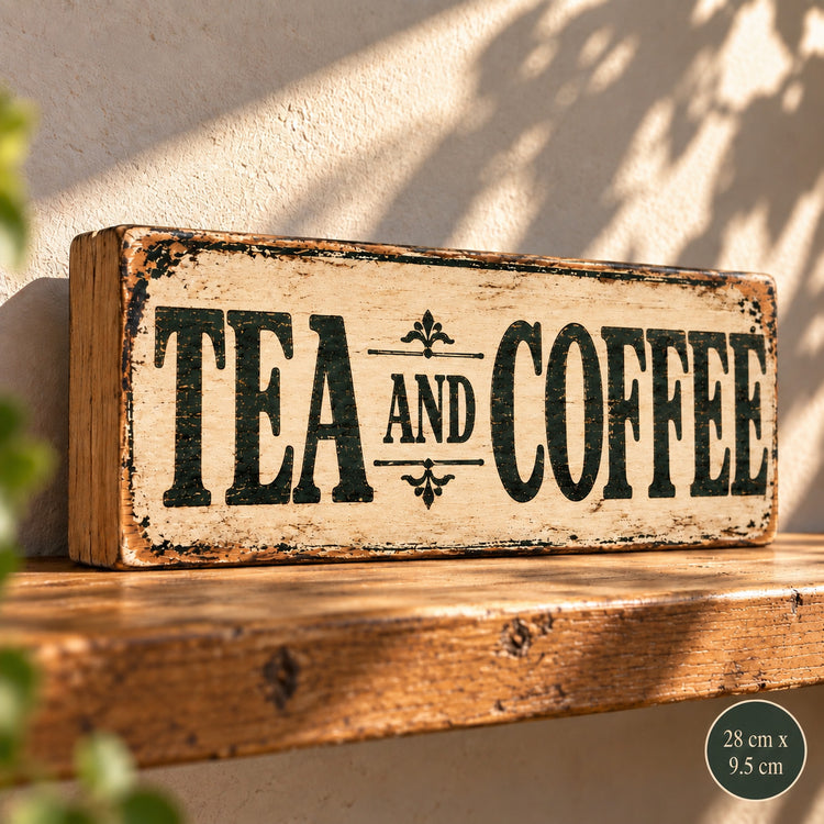 Tea and Coffee Vintage Style wooden Signs Rustic 28cm Cafe Kitchen 28cm