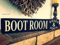 boot room sign, shoes and coats wooden vintage style