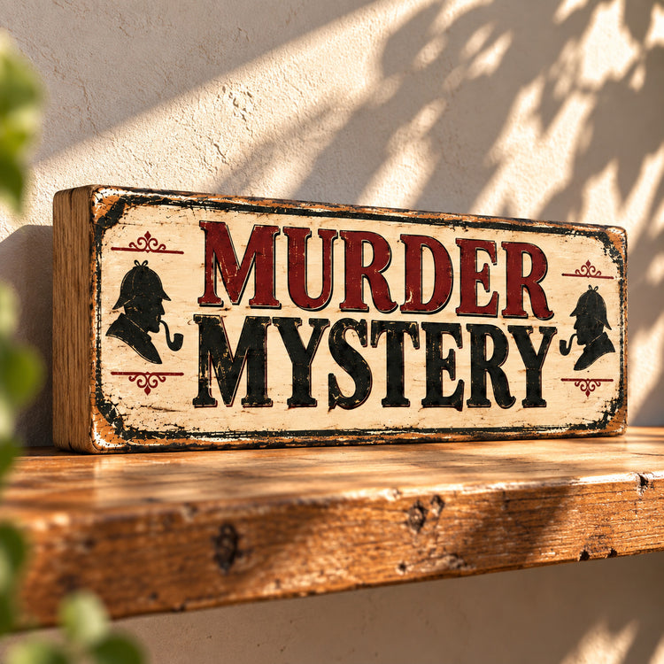 Murder Mystery Book Sign Library Vintage Style Wooden Sign Bookshop Reading
