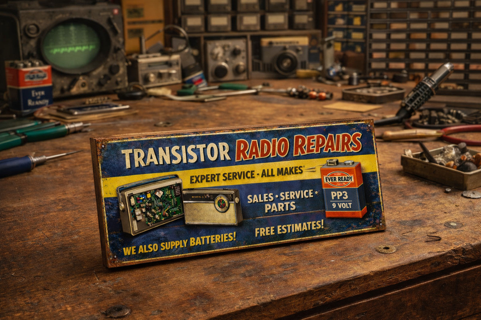 Transistor Radio Sign Vintage radios Parts 28cm wooden sign valves capacitors