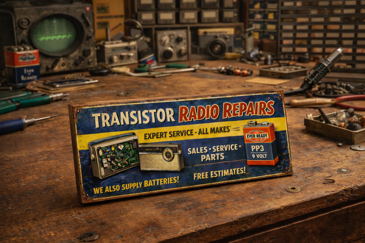 Transistor Radio Sign Vintage radios Parts 28cm wooden sign valves capacitors