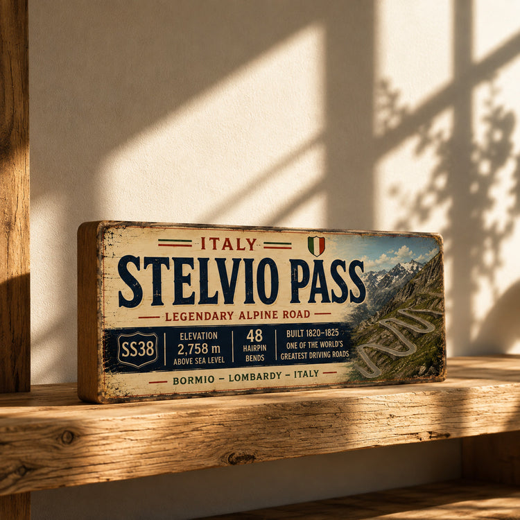 Stelvio Pass Alpine ITALY Vintage Style wooden sign 28cm STELVIO PASS