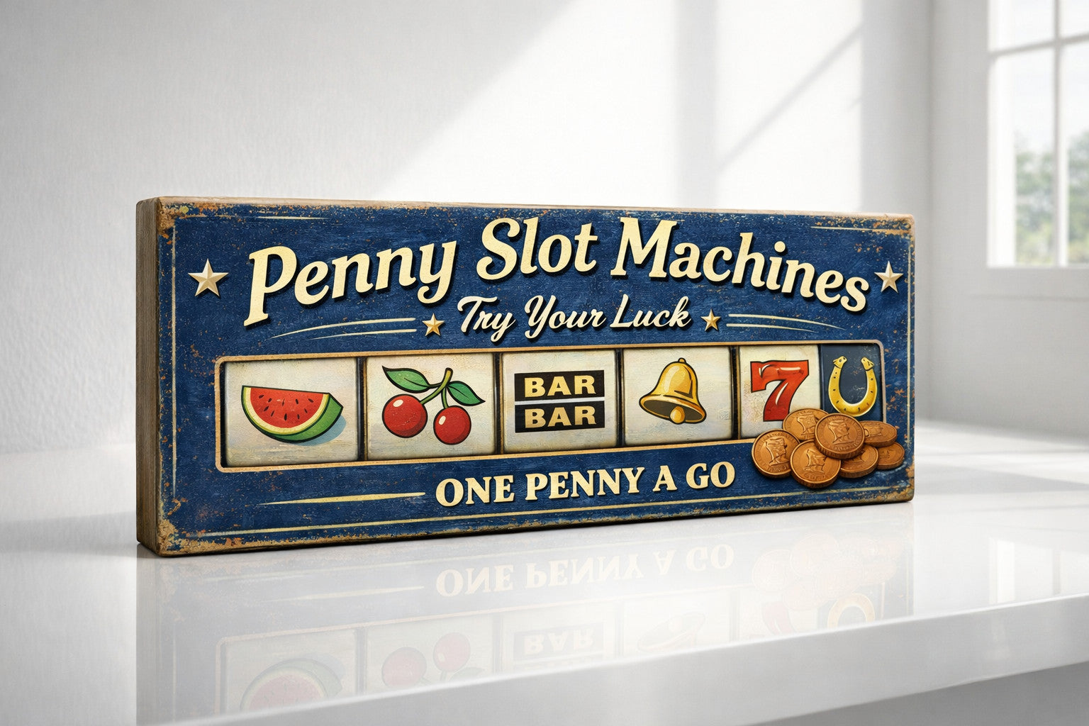 Penny Slot Machine sign vintage antique style 28cm old Arcade Machines wooden