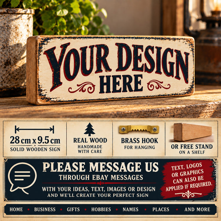 Personalised Wooden Sign Custom Made Vintage Retro Plaque Your Own Design