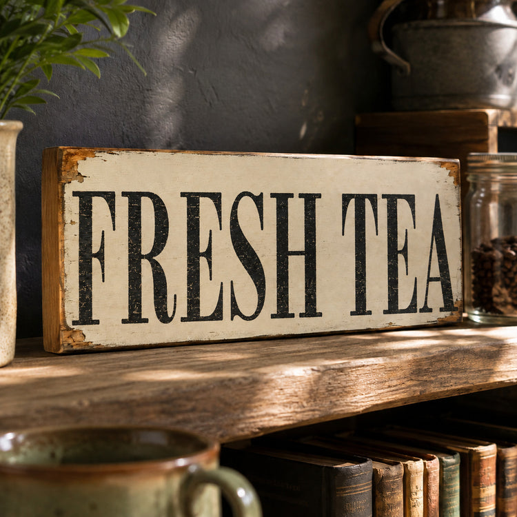 Tea Sign Vintage Style wooden Signs Rustic 28cm Cafe Kitchen Bakery  Fresh TEA