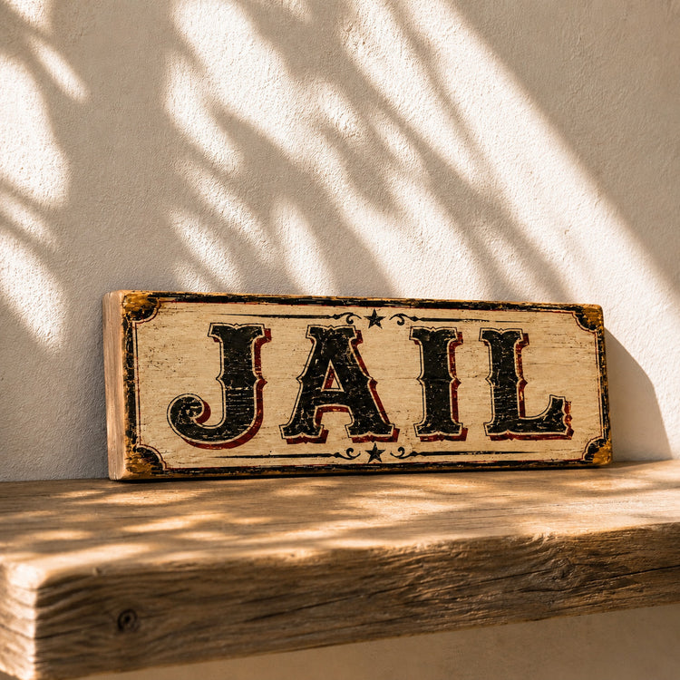 Jail Sign Vintage Western Cowboy Wild West wooden Plaque 28cm
