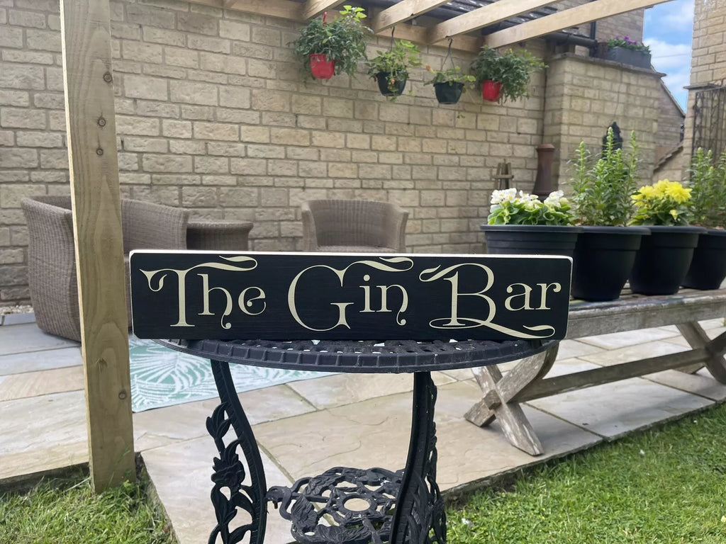 The Gin Bar sign wooden vintage style HOME signs