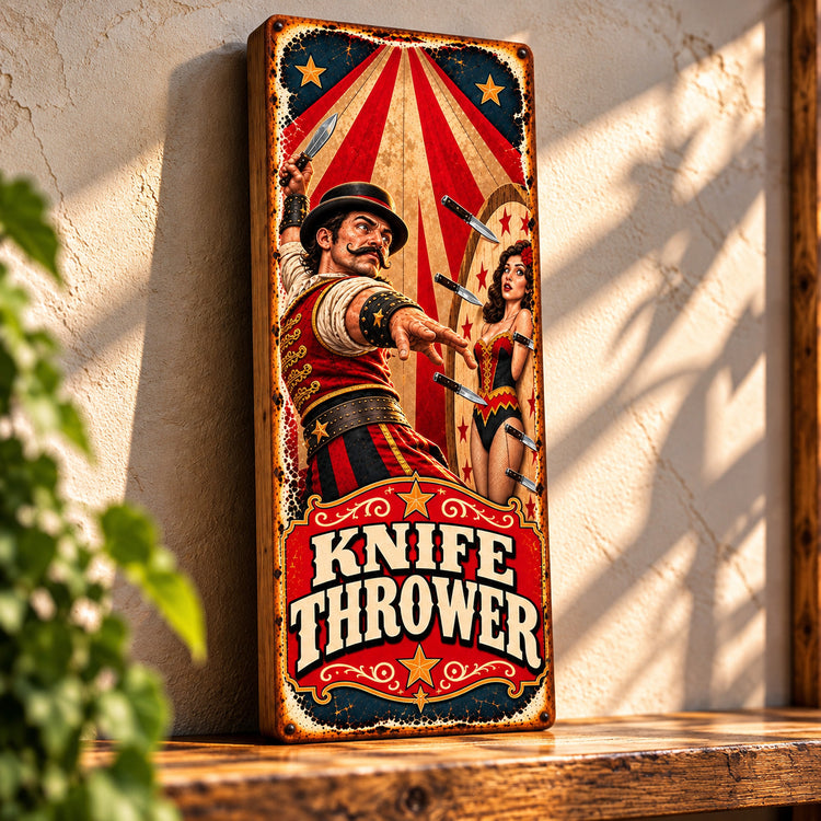 Knife Thrower Sign wooden plaque vintage style fairground CIRCUS Horror