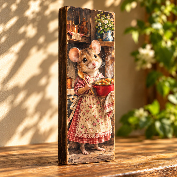 Mouse Art sign vintage style wooden 28cm Mice Mouse wood plaque mummy mouse