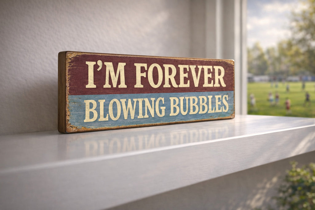 I'M FOREVER BLOWING BUBBLES - SIGN - west ham football chant song wooden plaque