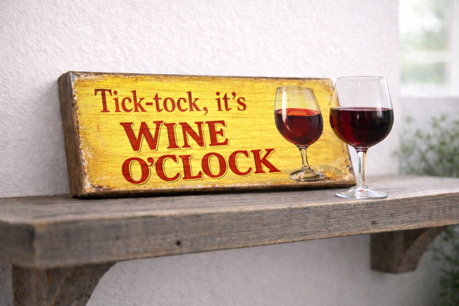 Wine o'clock sign tick tock WINE O CLOCK vintage style signs wooden 28cm