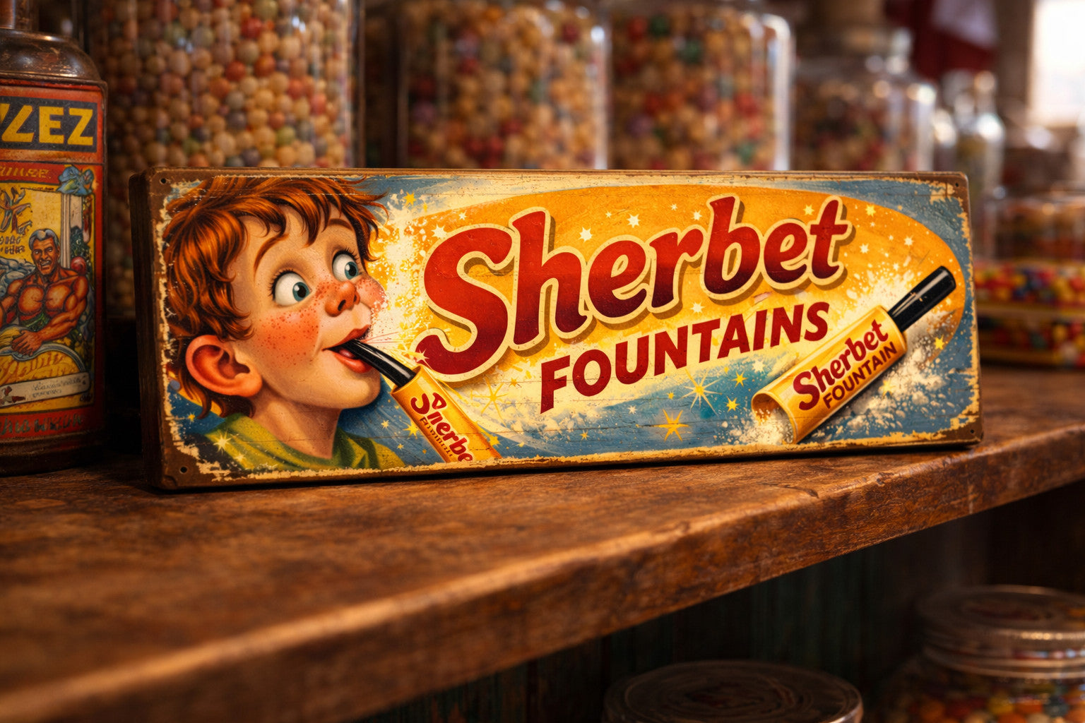 Sherbet Fountains Sign Vintage Sweet shop signs wooden advertising Retro Signs