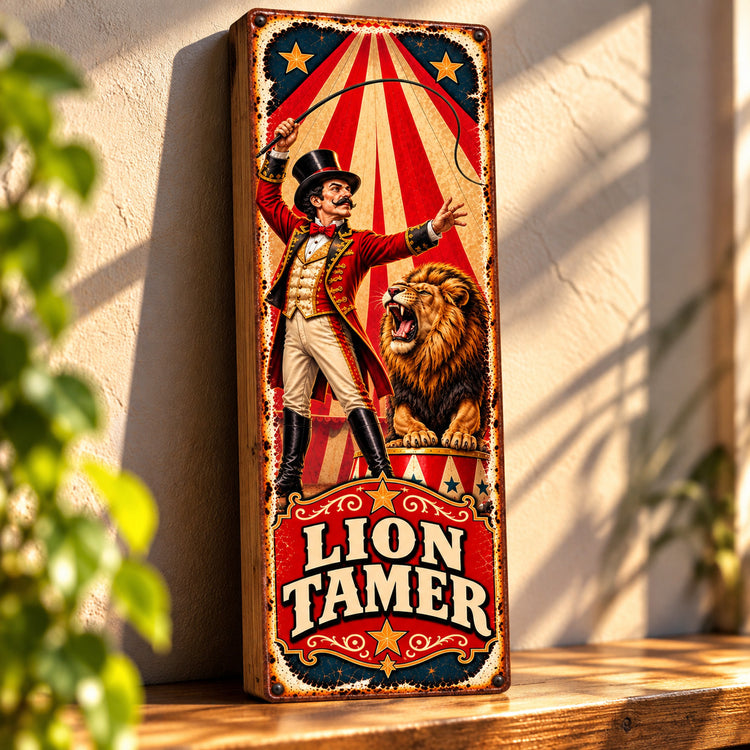 Lion Tamer Sign wooden plaque vintage style fairground CIRCUS Clowns Horror