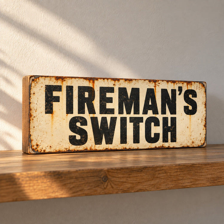 Fireman's Switch  Sign Vintage Style Wooden Plaque British Fire Service 28cm
