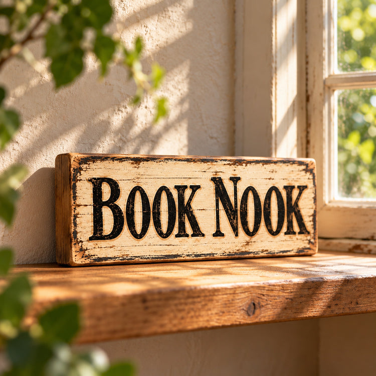 Book Nook sign vintage style wooden BOOK signs 28cm library cosy cottage