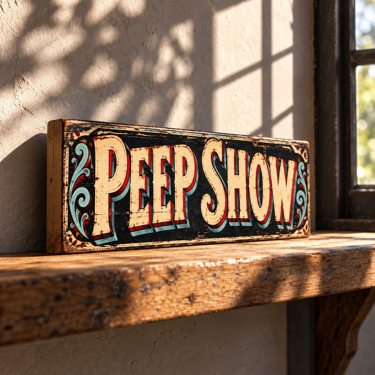 Peep Show Sign Vintage Style Wooden Fairground Circus Retro Plaque