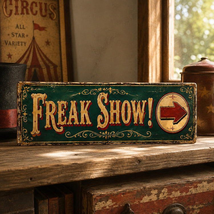 Freak Show sign Sideshow Directional Wooden Wall Sign 28cm Circus Carnival Décor