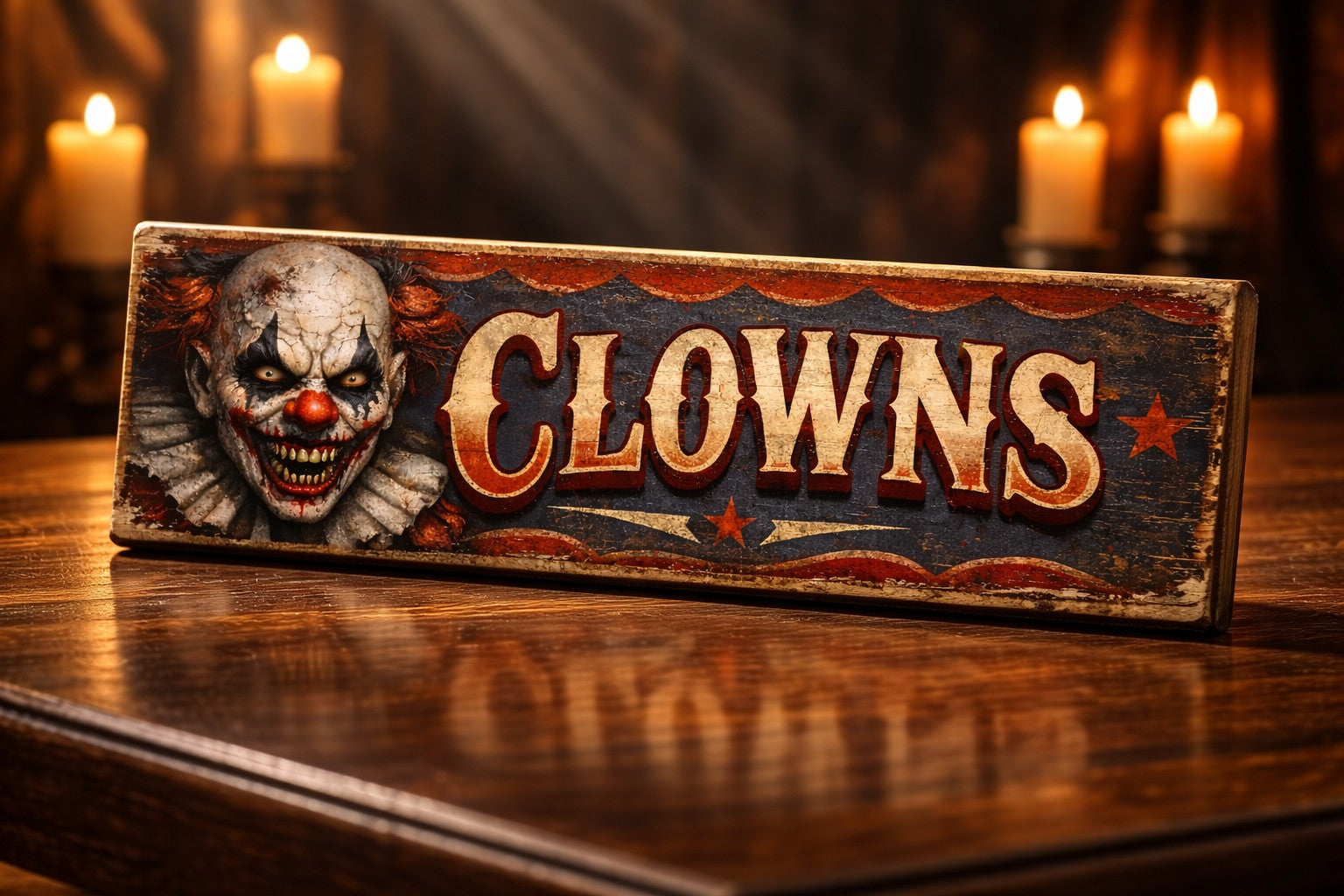 Clowns Sign Vintage Style Plaque 28cm fairground circus wooden signs spooky