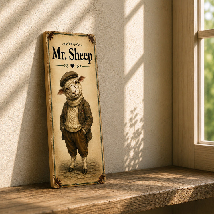 Sheep sign wooden sign Mr Sheep vintage style Woodland Animals 28cm