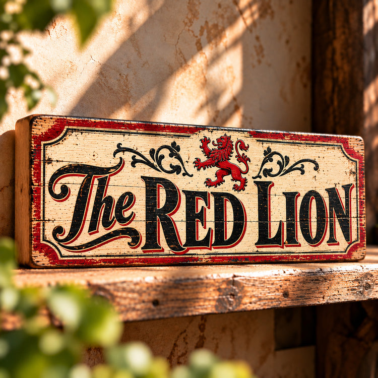 The Red Lion Sign Vintage Style Wooden Old Fashioned Classic Bar British Pubs
